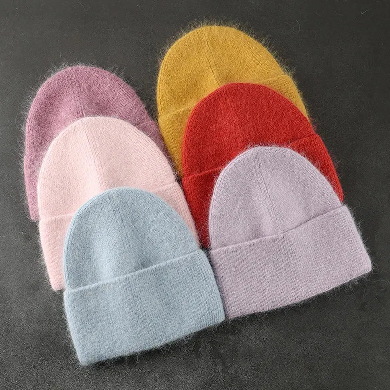 Women's Rabbit Fur Winter Beanie – Soft Fluffy