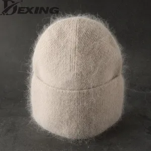 Women's Rabbit Fur Winter Beanie – Soft Fluffy