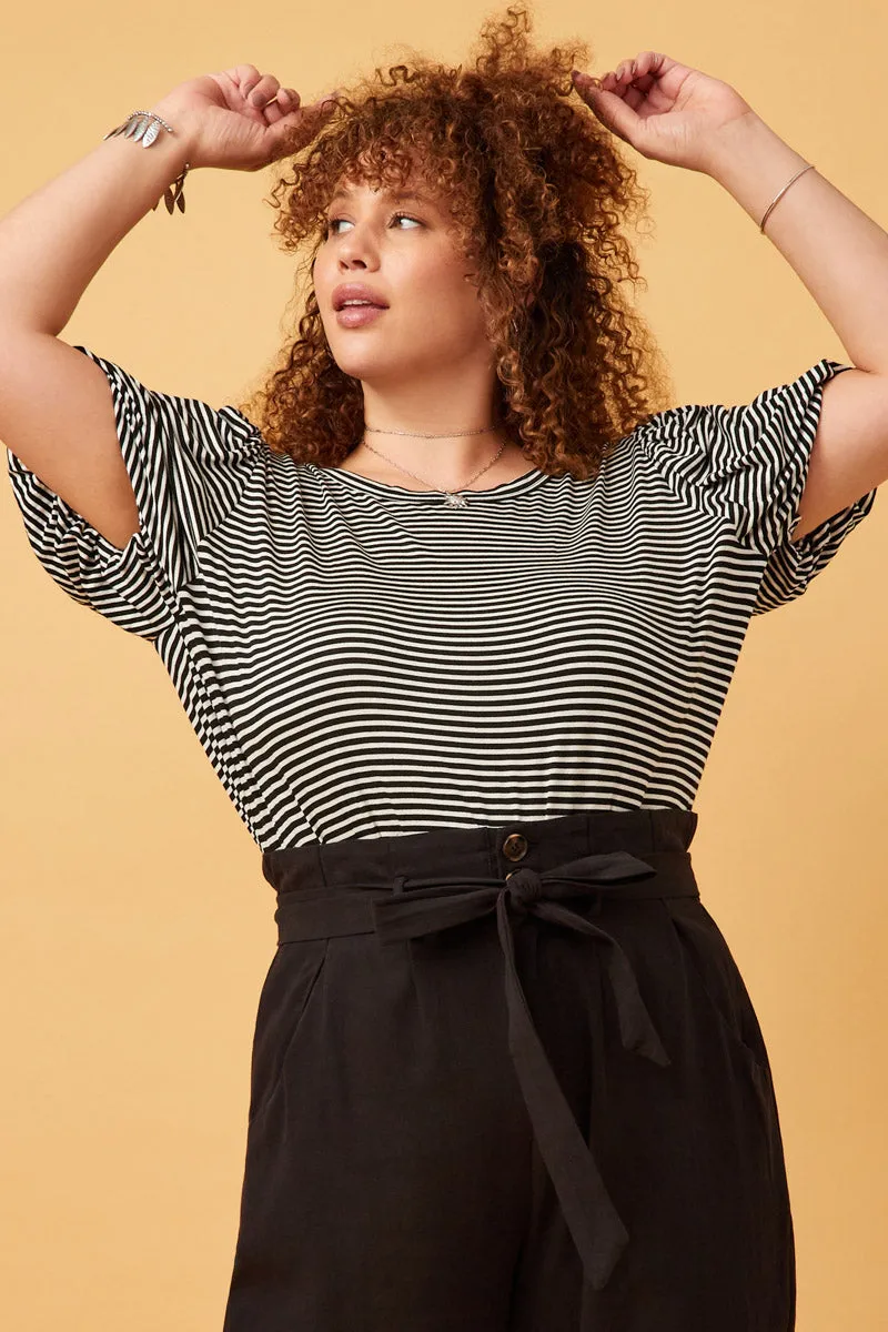 Womens Striped Puff Sleeve Knit T Shirt