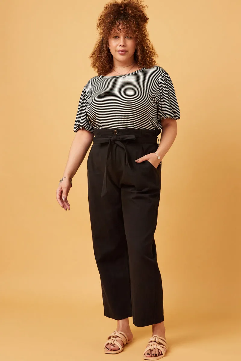 Womens Striped Puff Sleeve Knit T Shirt