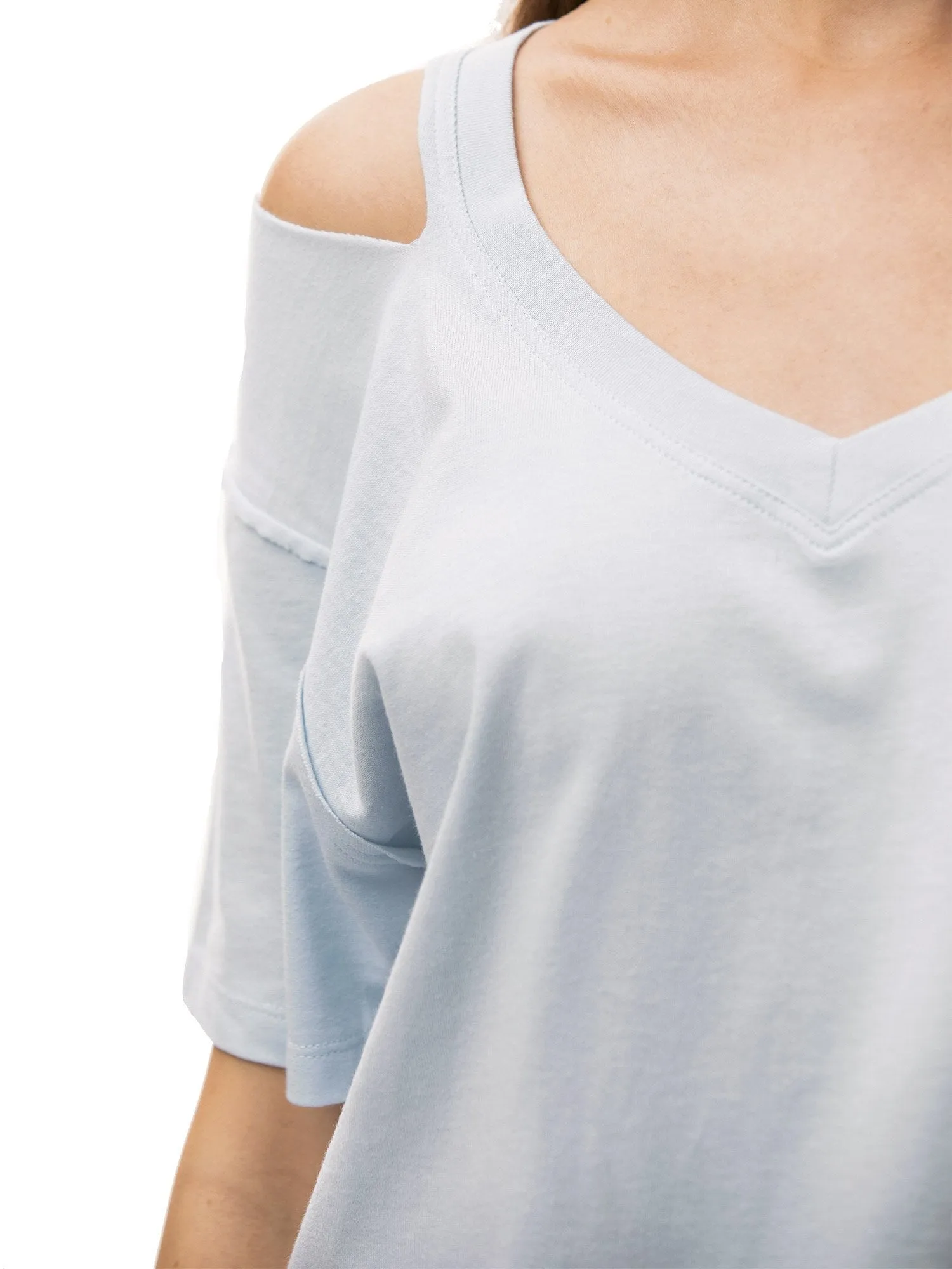 Women‘s V Neck T Shirts Loose Fitting Short Sleeve Cotton Cold Shoulder Casual Tops