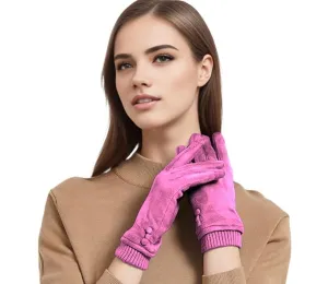 Women's Winter Gloves - Cold Weather Suede Gloves with Plush Lining, Touchscreen Technology, and Elegant Three-Button Design - Warm and Comfortable Outdoor Gloves