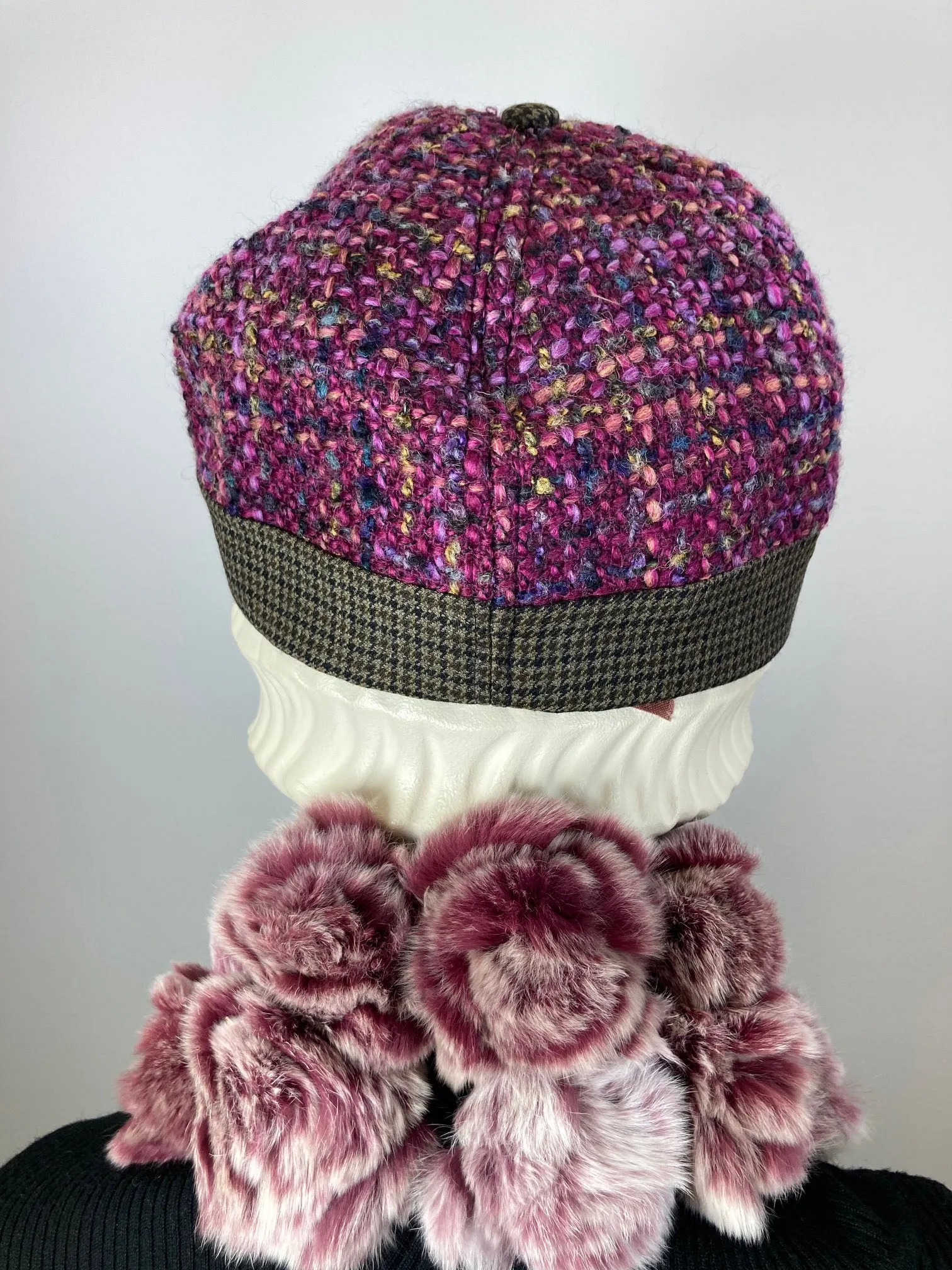 Women's winter hat baseball style. Newsboy hat Berry Pink, purple, brown. Casual comfy warm hat ladies. Fabric travel hat. Ladies soft hat.