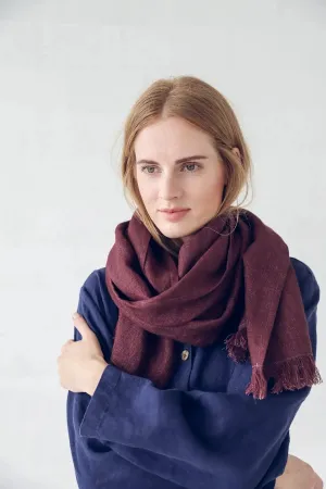 Wool Linen Scarf with Fringes
