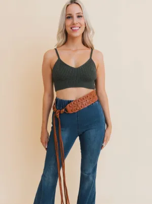 Woven Tie Up Belt - Tan