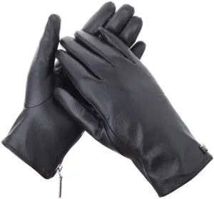 Wristed Zipper Nappa Leather Gloves