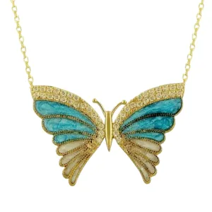 YELLOW GOLD AND ENAMEL BUTTERFLY NECKLACE