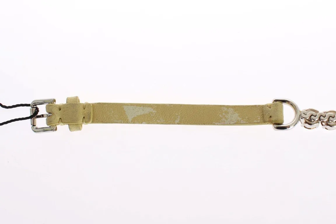Yellow Leather Clear Crystal Waist Belt