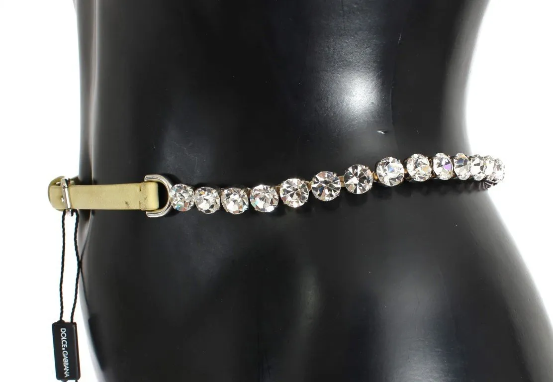 Yellow Leather Clear Crystal Waist Belt