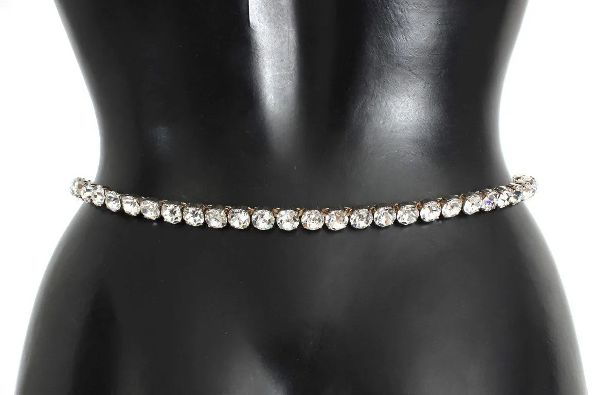 Yellow Leather Clear Crystal Waist Belt