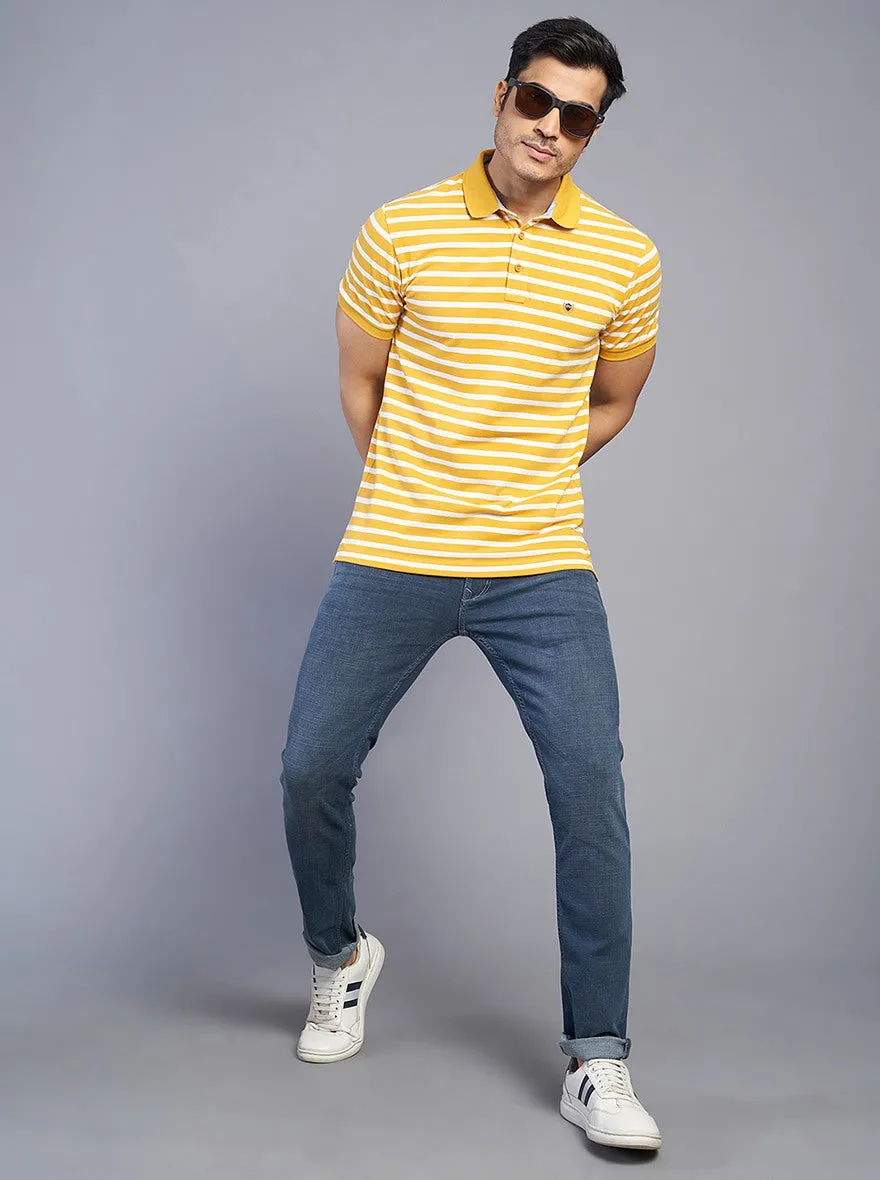 Yellow Striped Slim Fit Polo T-Shirt | JadeBlue
