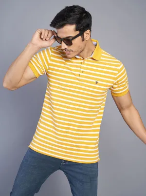 Yellow Striped Slim Fit Polo T-Shirt | JadeBlue