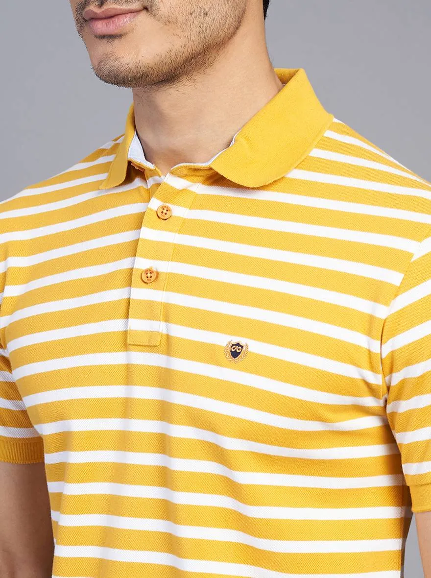 Yellow Striped Slim Fit Polo T-Shirt | JadeBlue