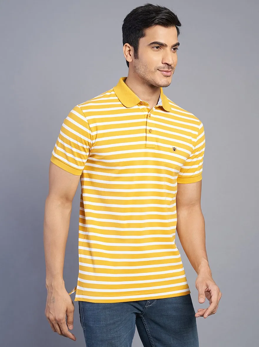 Yellow Striped Slim Fit Polo T-Shirt | JadeBlue