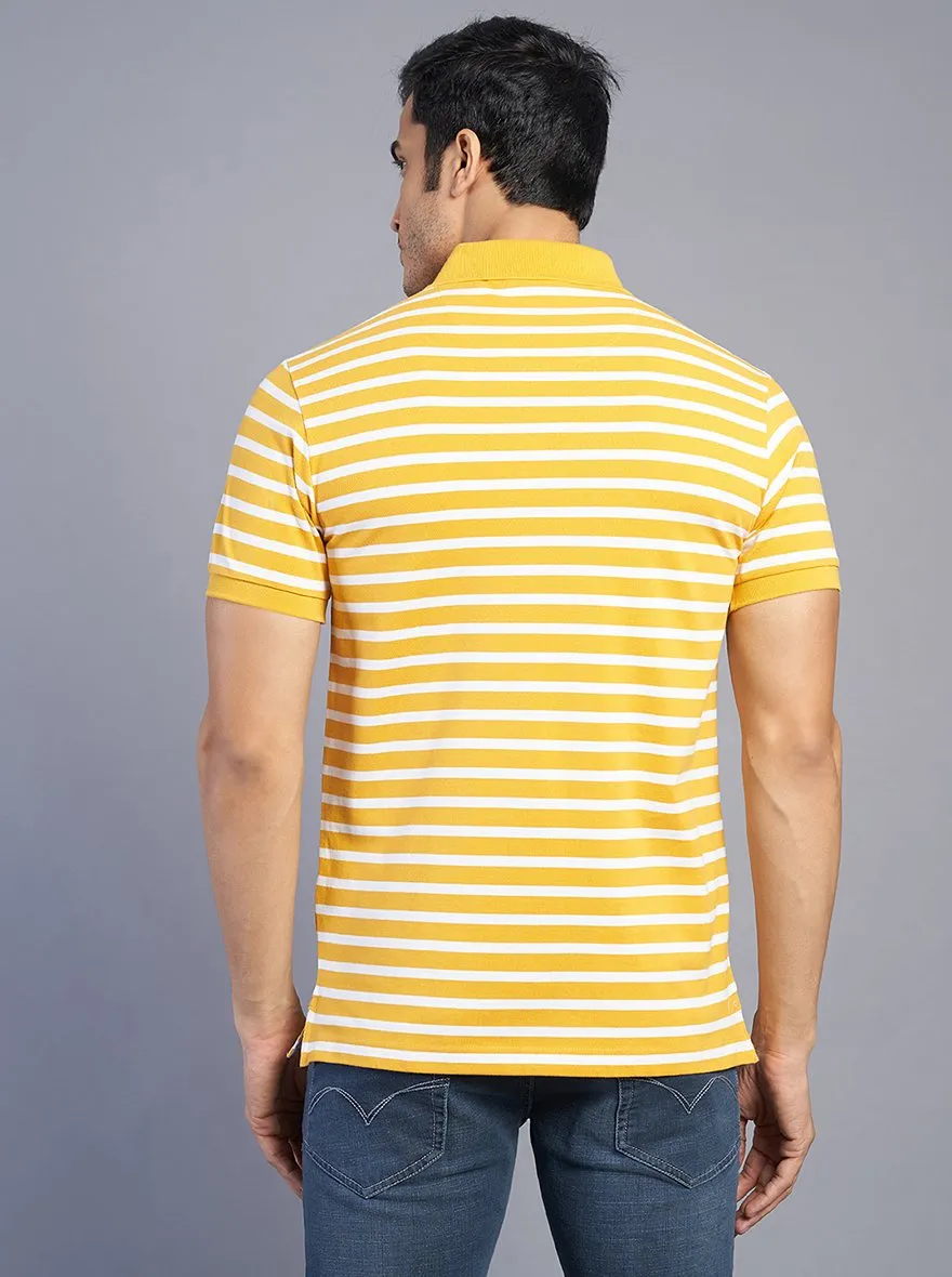 Yellow Striped Slim Fit Polo T-Shirt | JadeBlue