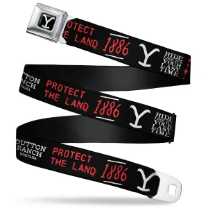 Yellowstone Y Logo Full Color Black/White Seatbelt Belt - YELLOWSTONE Dutton Ranch 1886 Icons Black/White/Red Webbing