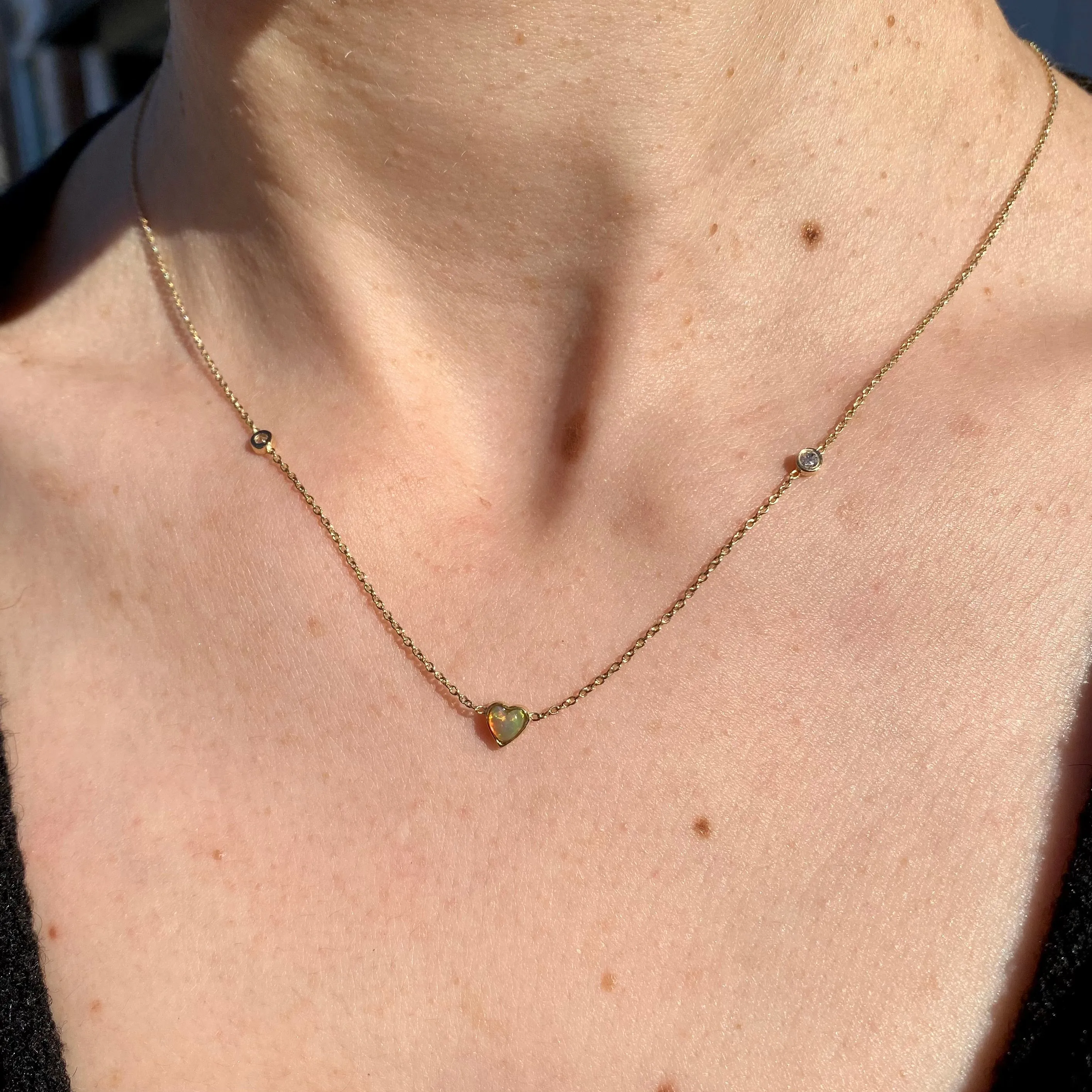 Zahava Heirlooms Opal Byrdie Heart Diamond Bezel Choker