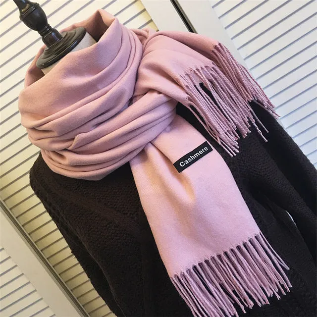 ZFQHJJ 200cmx70cm Winter Oversize Scarves Simple Fashion Warm Blanket Unisex Solid Wraps Cashmere Scarf Shawl Pashmina 20 colors
